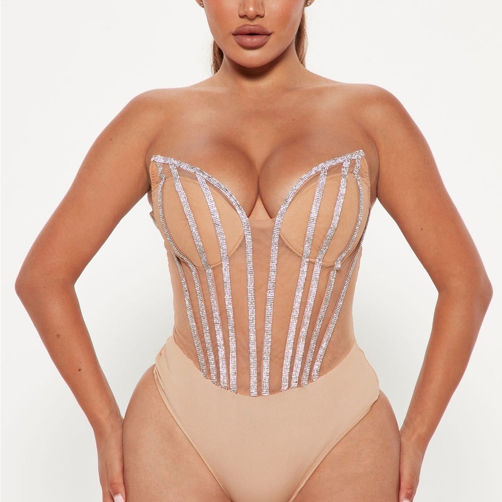 Fashion Nova Nude and Silver Bodysuit
